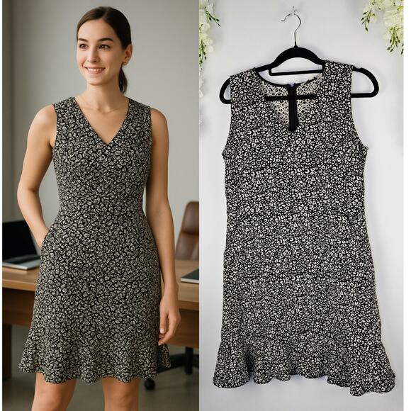 LOFT Dresses & Skirts - LOFT Sleeveless Ruffle Hem Leopard Dress Size 10 Fit & Flare Chic Neutral Classy